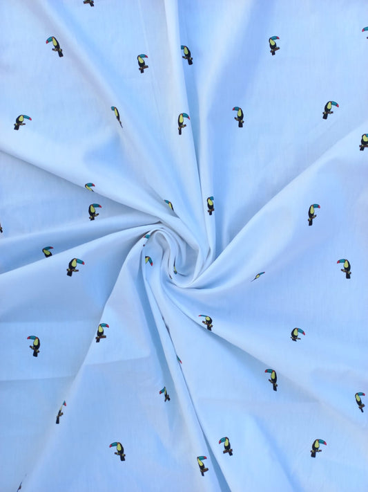 Cute Toucan White Kurta Print (Unstitched)